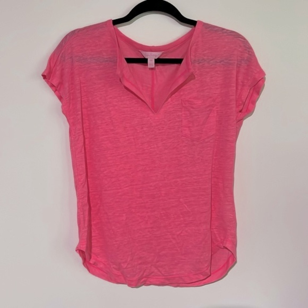 Lilly Pulitzer 100% Linen Pink T-Shirt Size XXS